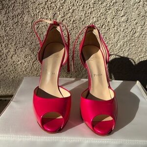 Christian Louboutin Hot Pink Patent Open-Toe Ankle-Tie Heels